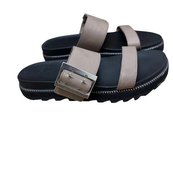 Sorel Cameron Flatform Buckle Sandals | Size 8.5 | Taupe & Black | Chunky Sole - Picture 2 of 6